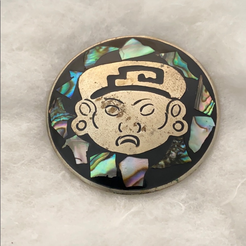 Alpaca silver pendant/brooch aztec mask